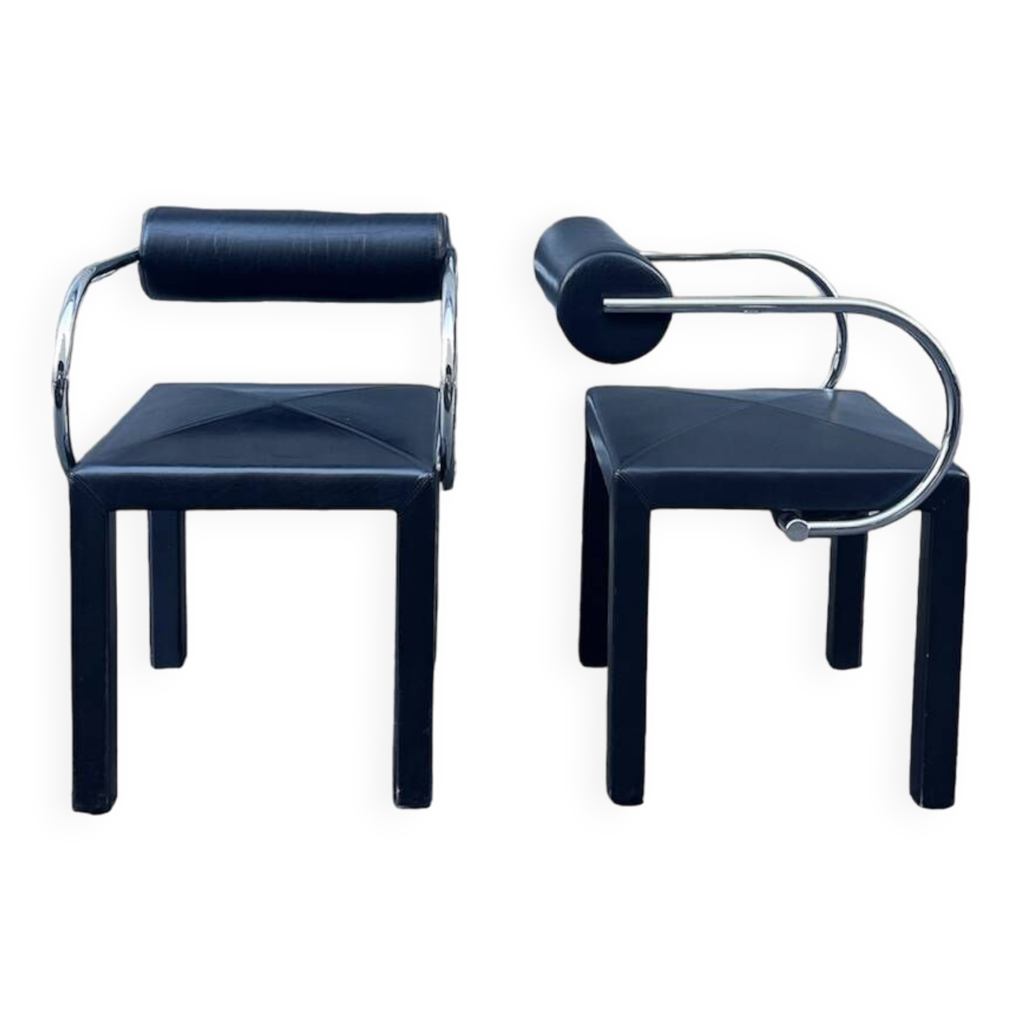 Paire de fauteuil métal et cuir noir "Arconda" par Paolo Piva pour B&B Italia, Italie design 1980