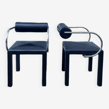 Pair of metal and black leather armchairs "Arconda" by Paolo Piva for B&B Italia, Italy design 1980