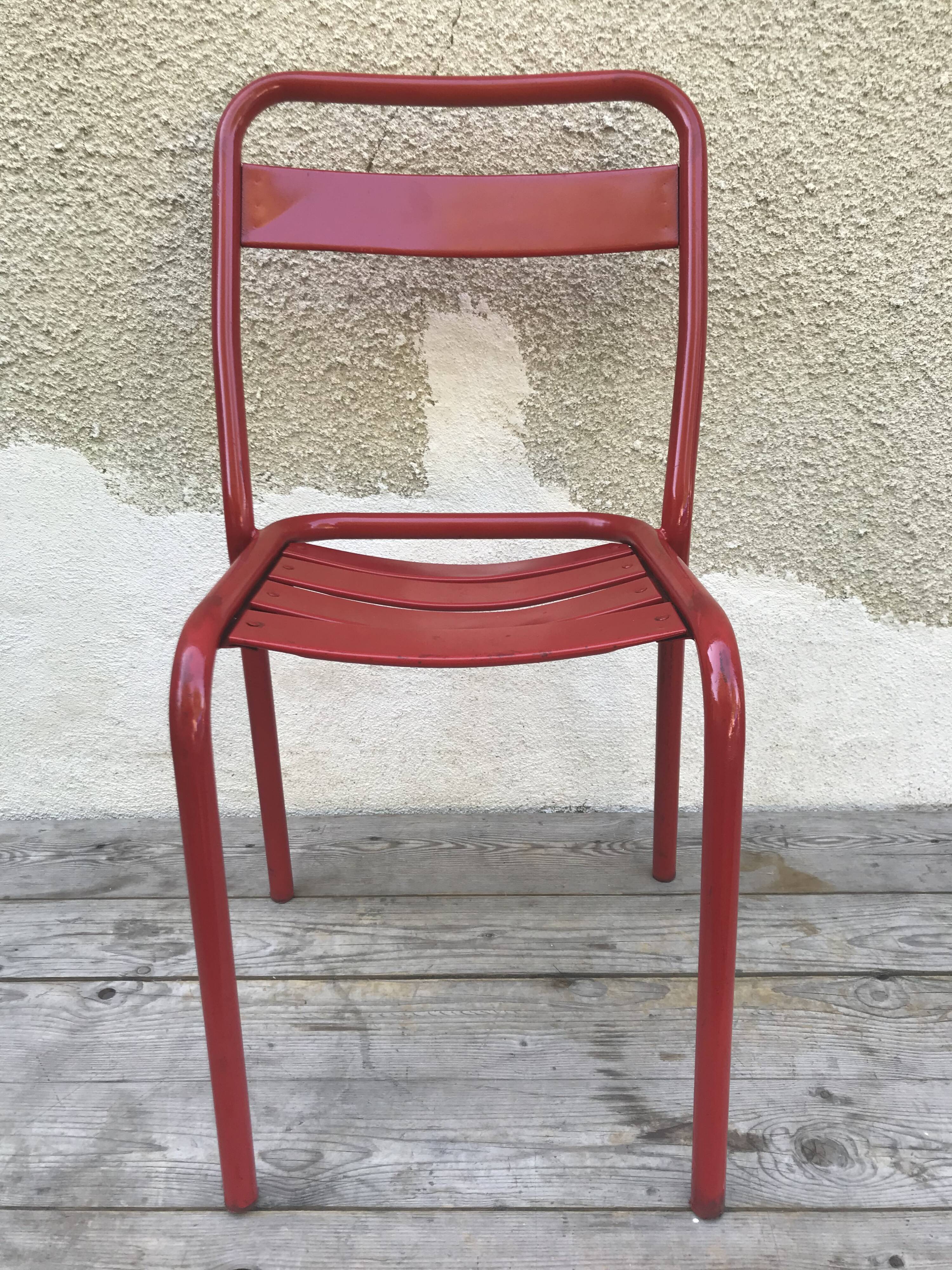 Set of 4 chairs old Tolix T1 metal stackable red vintage