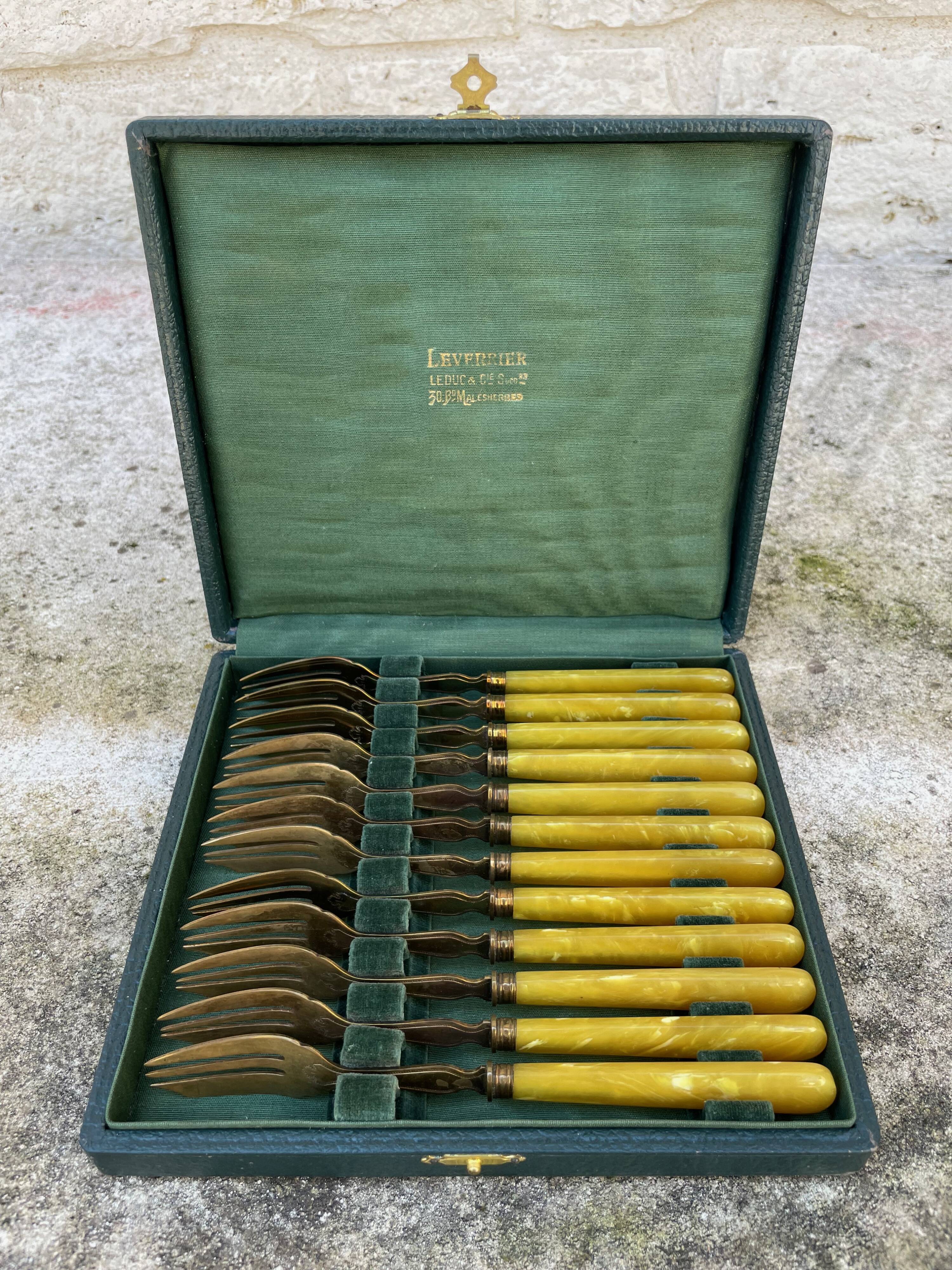 Set of 12 old dessert forks Leverrier Leduc & Cie