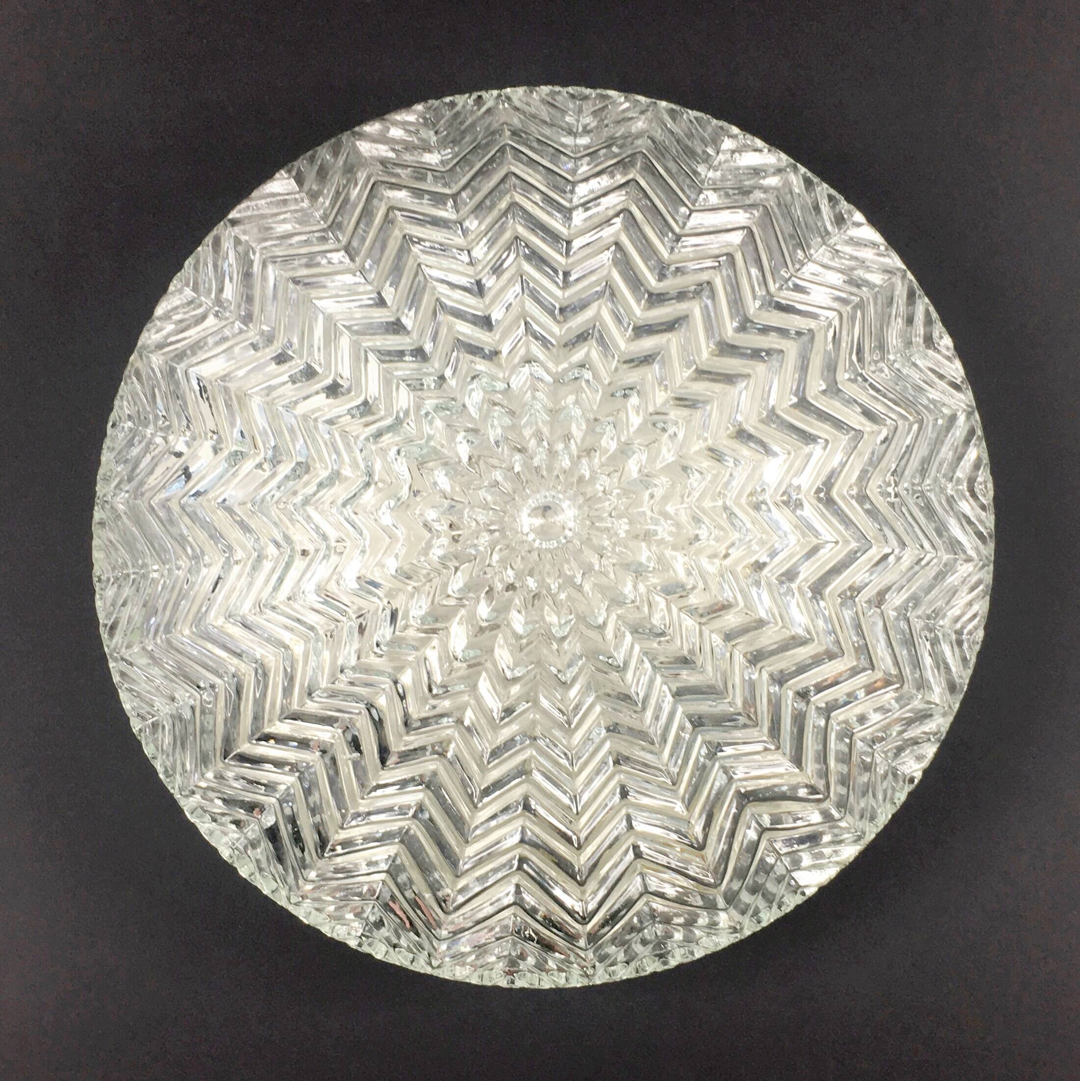 Mid-Century/Art Deco Geometric Glass Ceiling Light from Limburg, 1970s