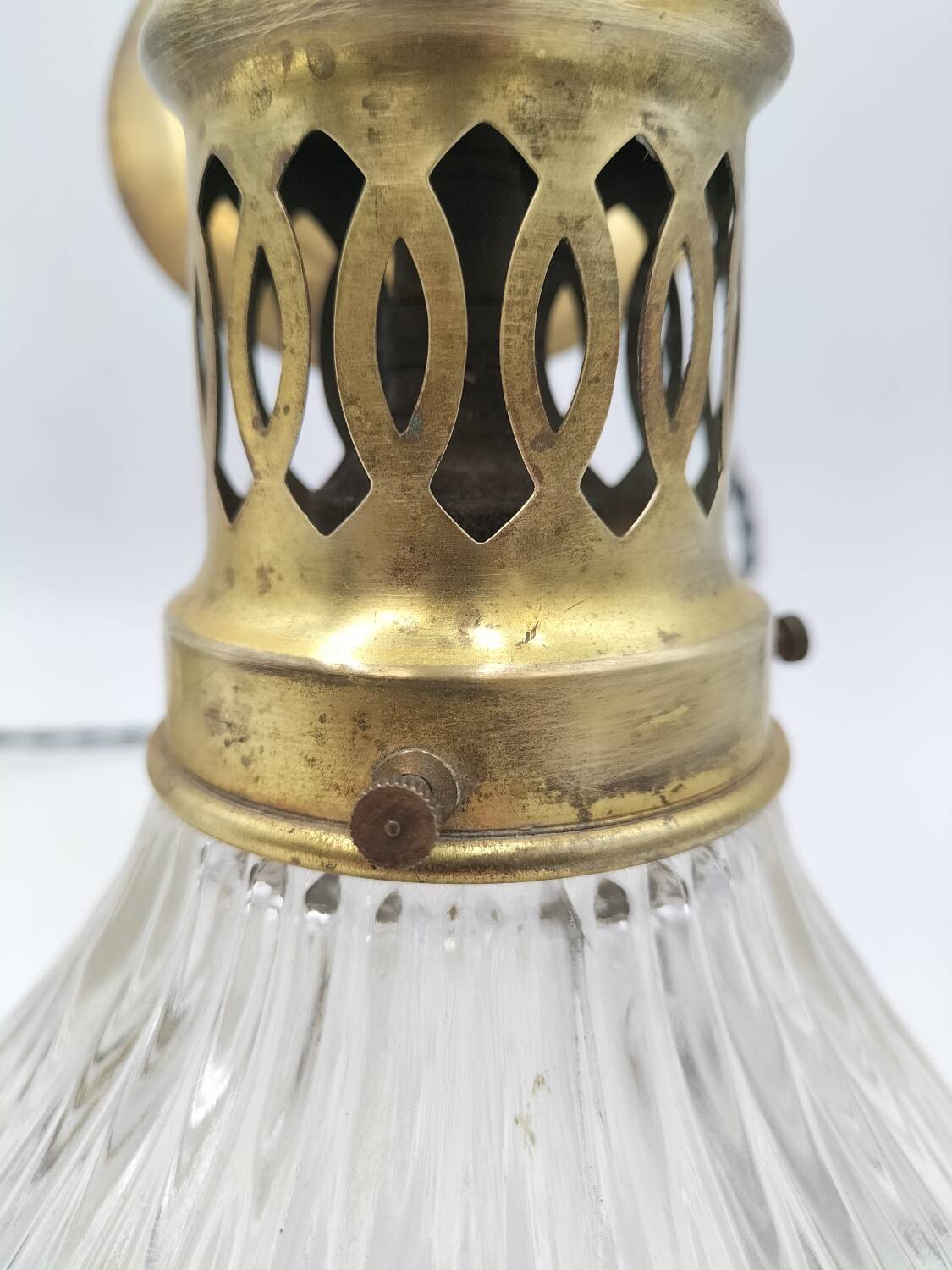 Pair of holophane glass pendants