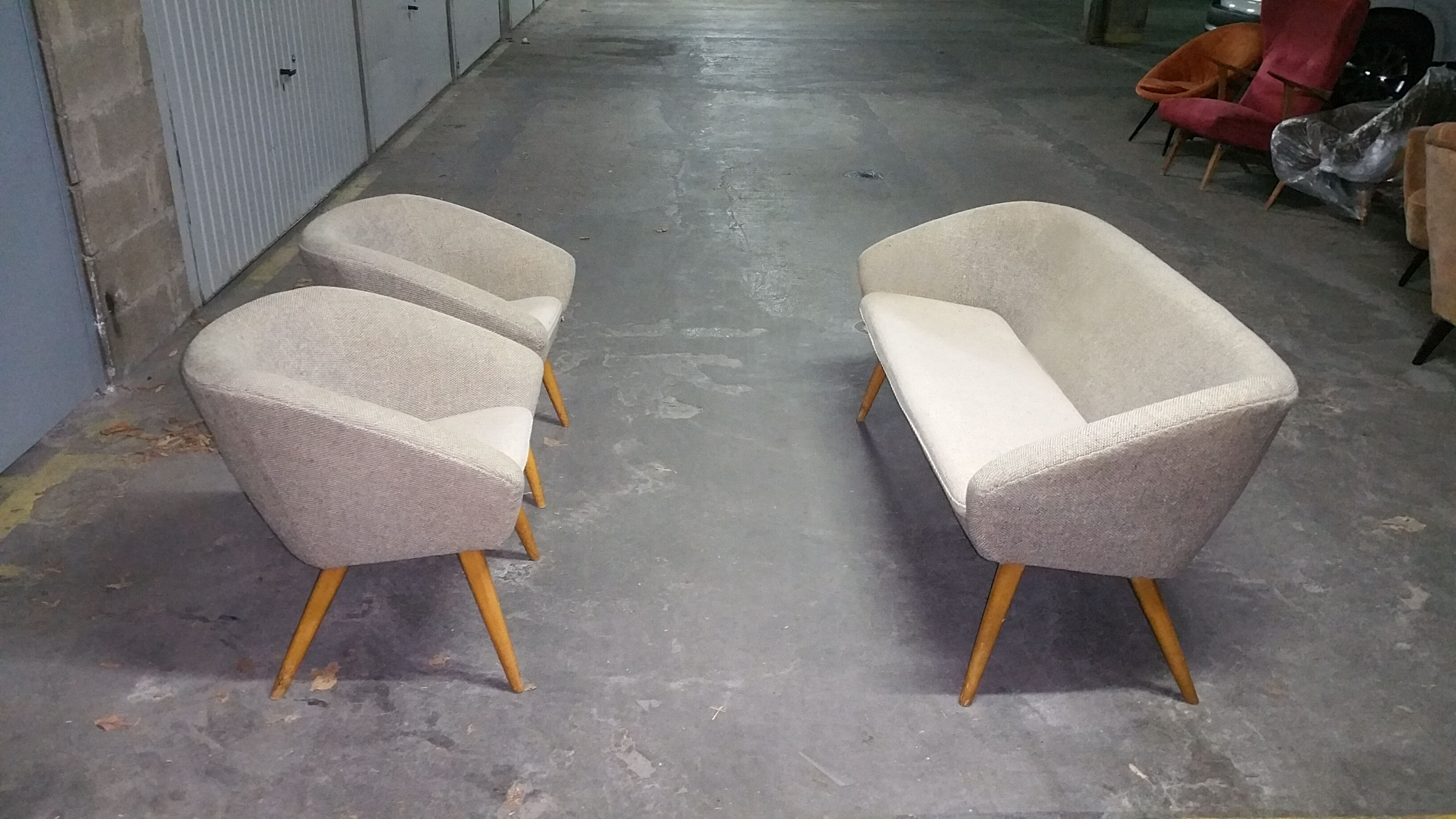 Sofa 3 Chair Danish cocktail of the 50s/60s gray / white