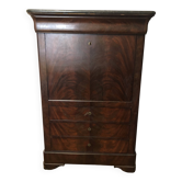 Louis-Philippe drop-leaf secretary – Mahogany burr veneer & Marble