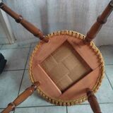 Fauteuil crapaud bois tissu velours jaune ocre