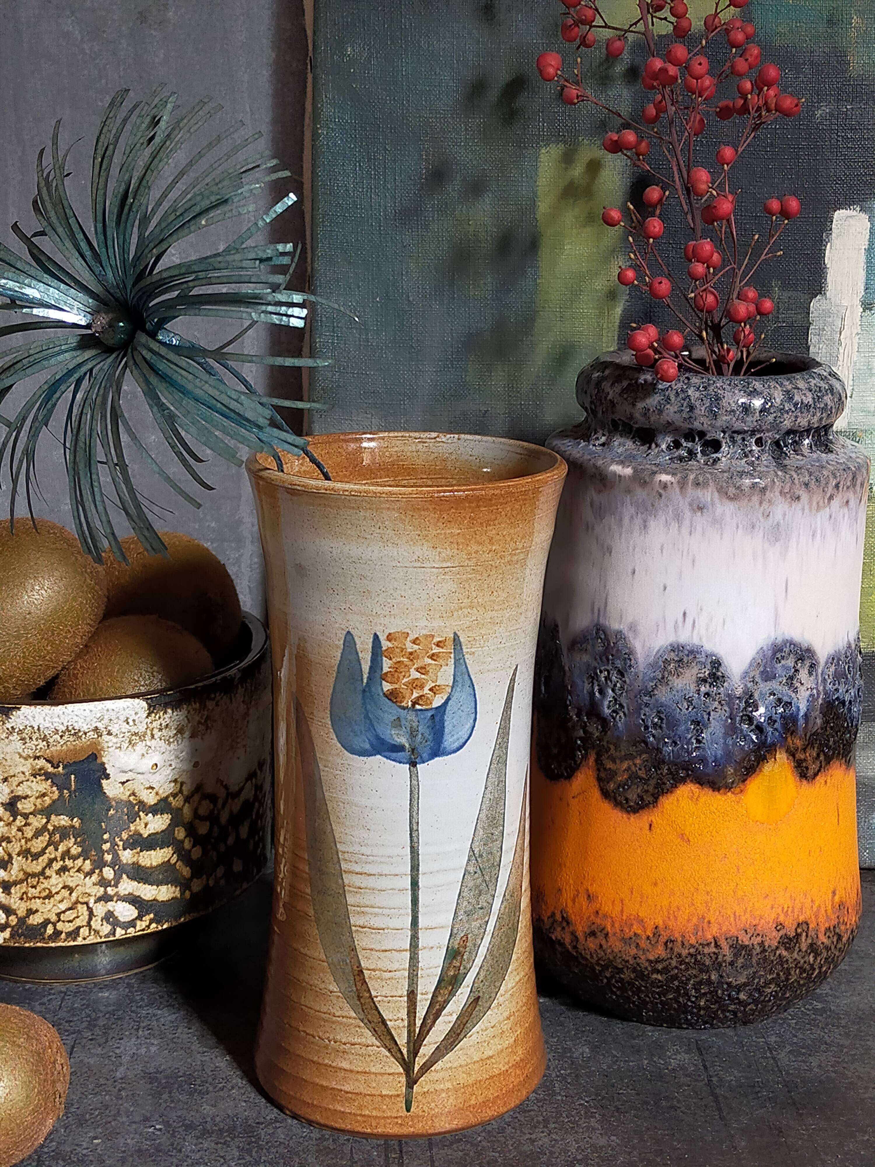 Vintage enameled stoneware potter's diabolo vase