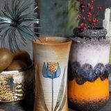 Vintage enameled stoneware potter's diabolo vase
