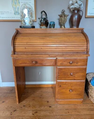 Cylinder Desk in Solid Pine - Careful Restoration - Bohemian Style
