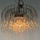 Pair of large chandeliers adorned with glass drops, chrome metal structures, Italy circa 1960.