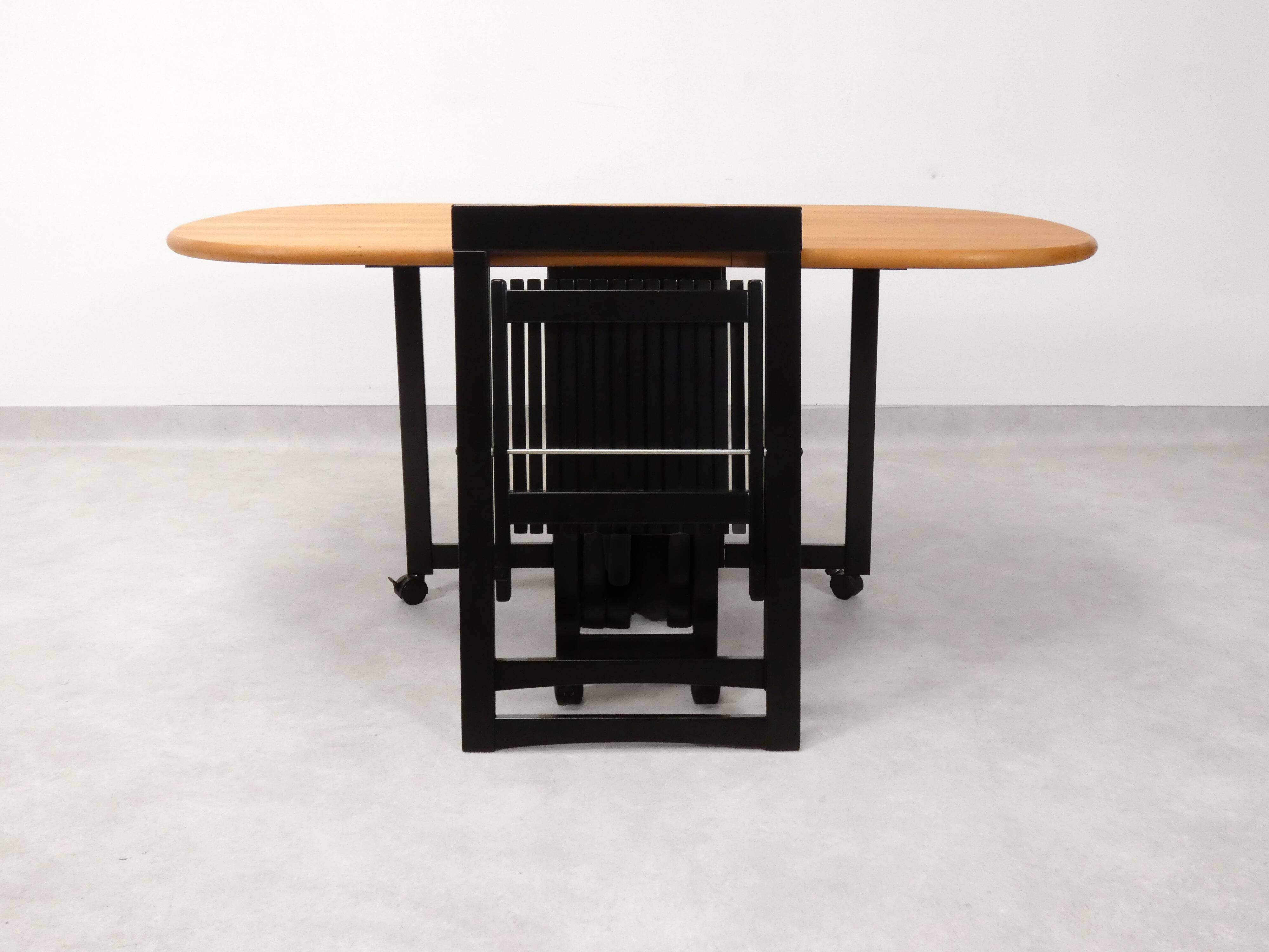 4 Trieste folding chairs with storrage table - Aldo Jacober for A. Bazzani