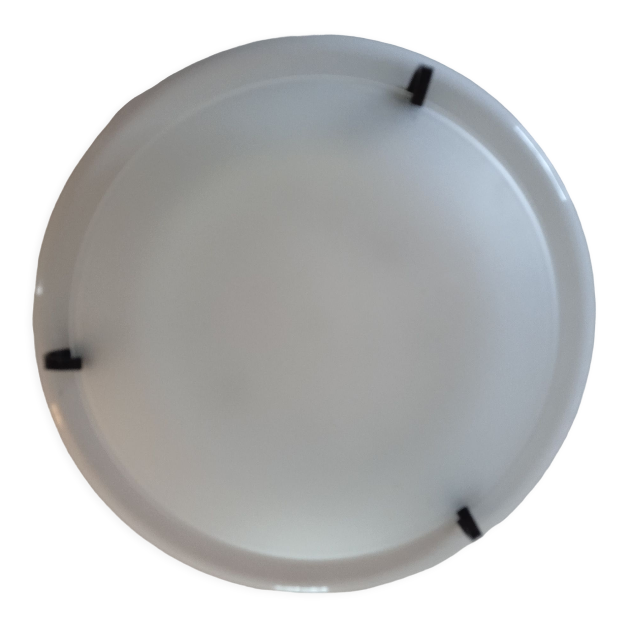 Ceiling lamp wall lamp, shape "galette" frosted glass, white lacquered metal base diameter 30cm