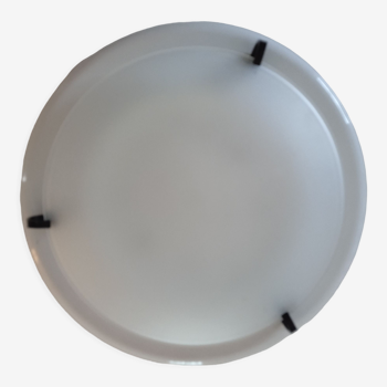Ceiling lamp wall lamp, shape "galette" frosted glass, white lacquered metal base diameter 30cm