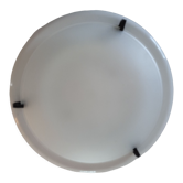 Ceiling lamp wall lamp, shape "galette" frosted glass, white lacquered metal base diameter 30cm