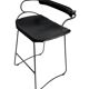 Contemporary sculptural bar stool c. Black smoked metal backrest and black leather.