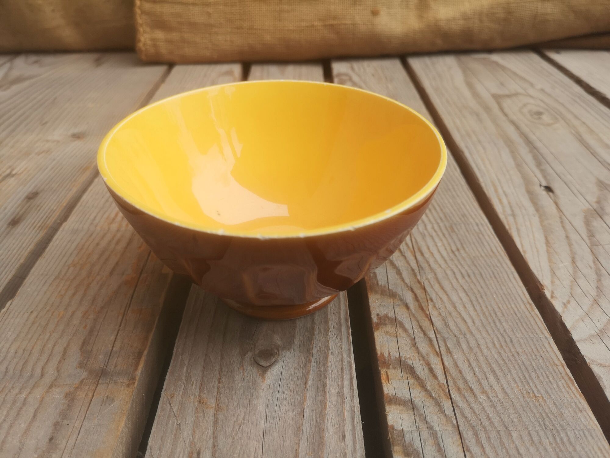 Brown and yellow ceramic bowl Digoin Sarreguemines