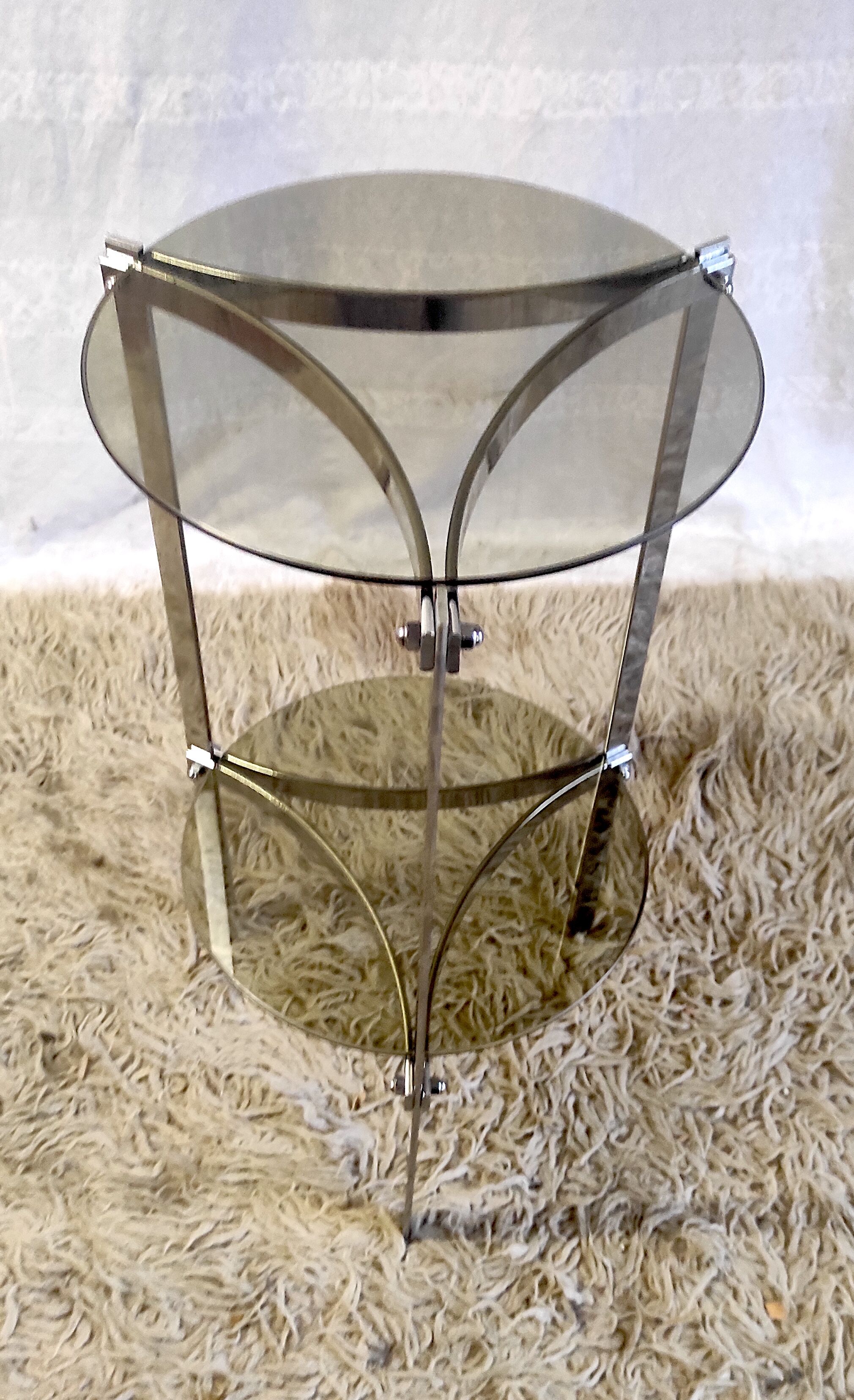 Side table metal chrome and smoked glass, 70s-80s