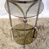 Side table metal chrome and smoked glass, 70s-80s