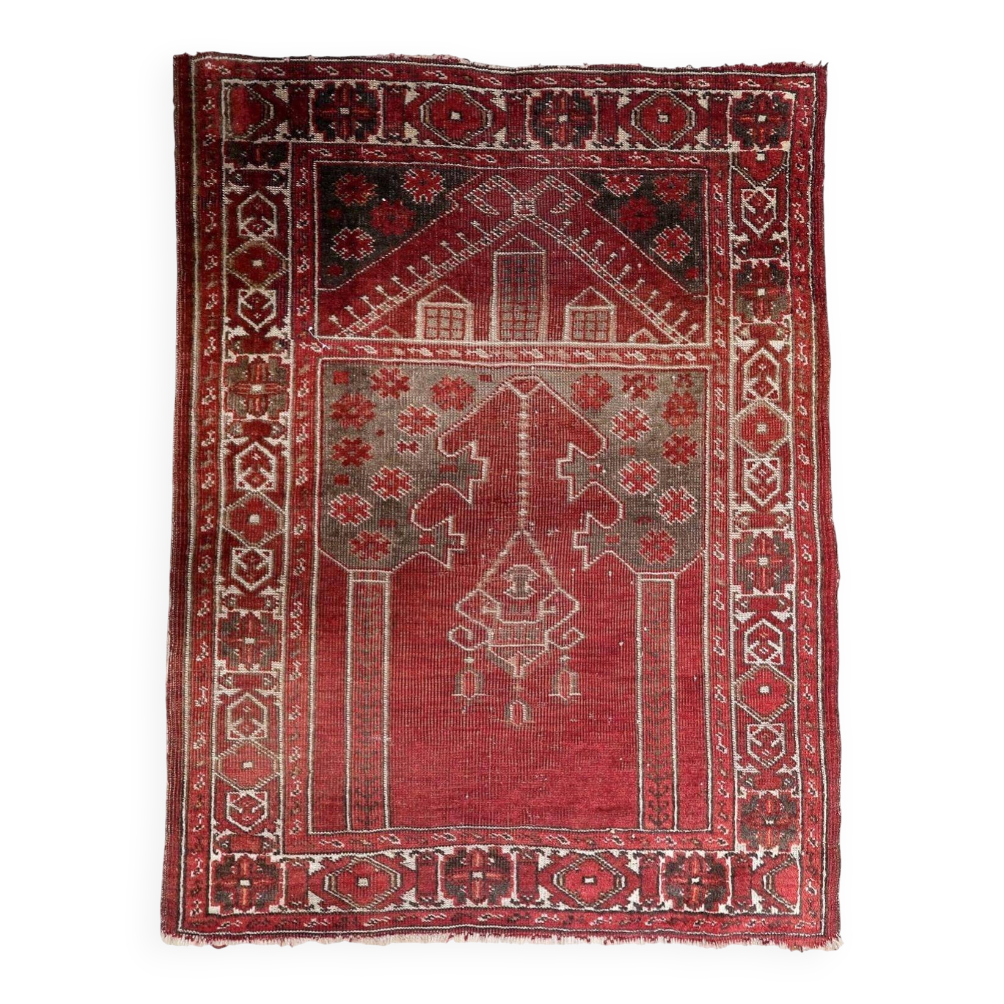 Antique Turkish Konya handmade prayer rug 2.7' x 3.6' 1920s - 1C1220