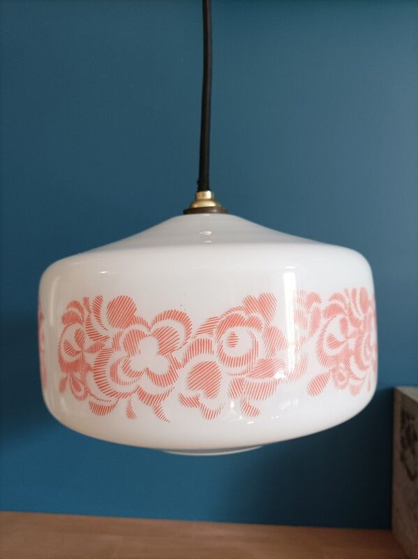 Pendant lamp globe opaline decoration flowers