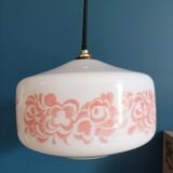 Pendant lamp globe opaline decoration flowers