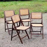 Set of 4 folding chairs wood and canning of the 70s