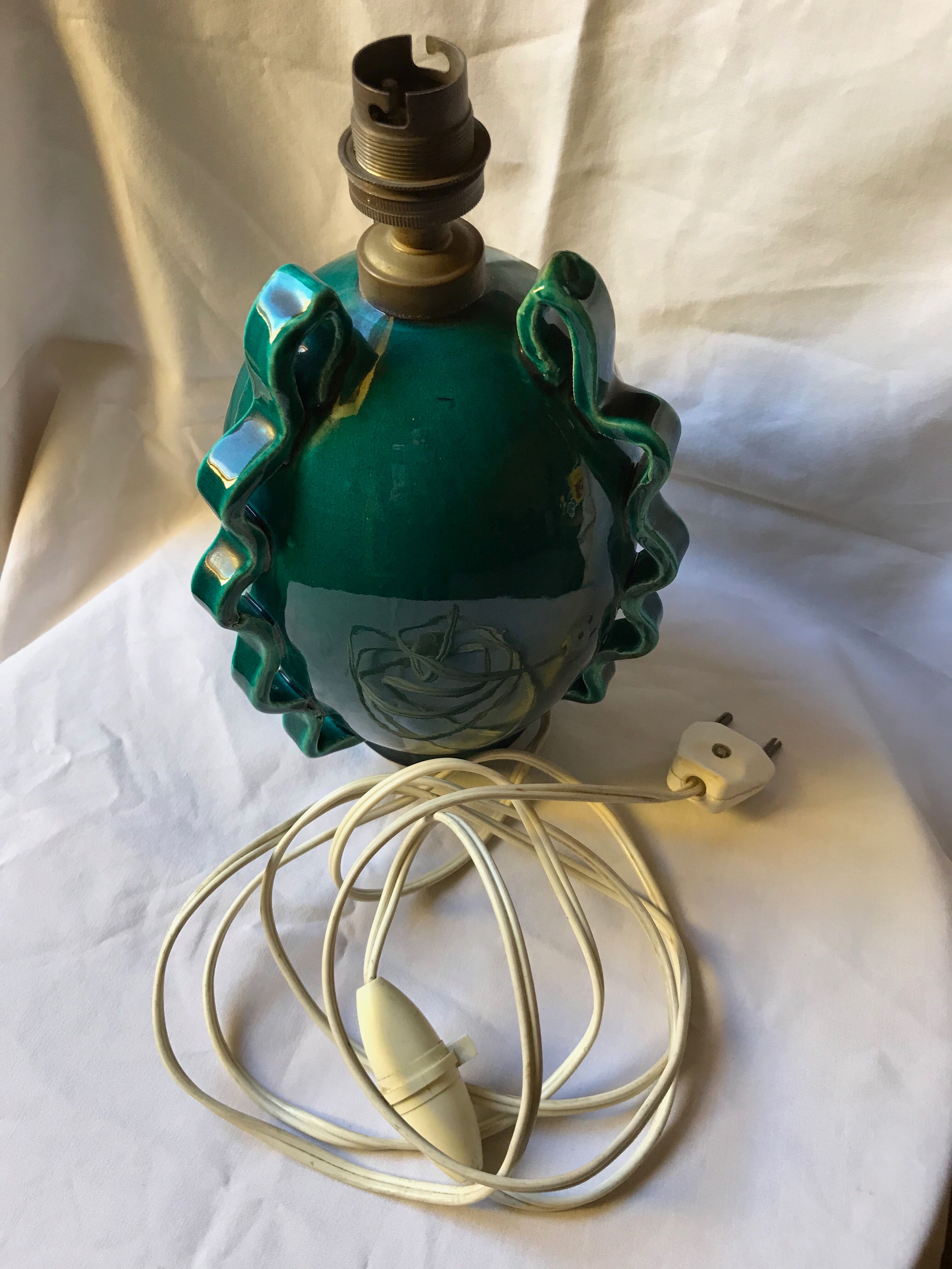 Old green ceramic lamp foot art deco