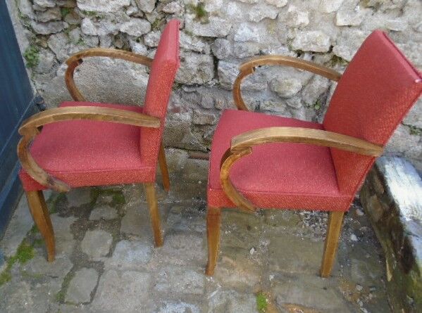 Pair of chairs bridge years 50 wood and fabric