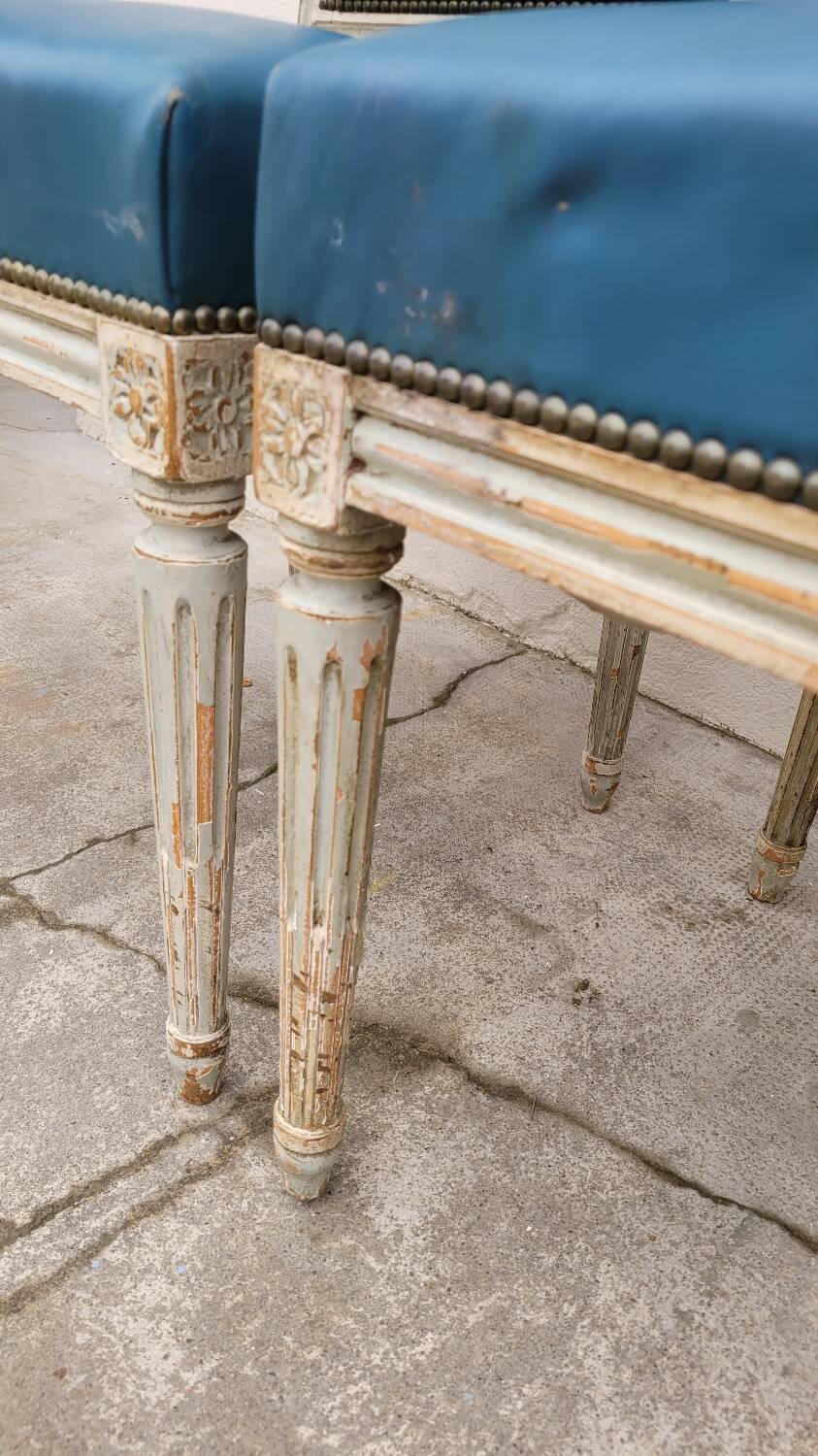 Pair of antique Louis XVI style chairs with patina