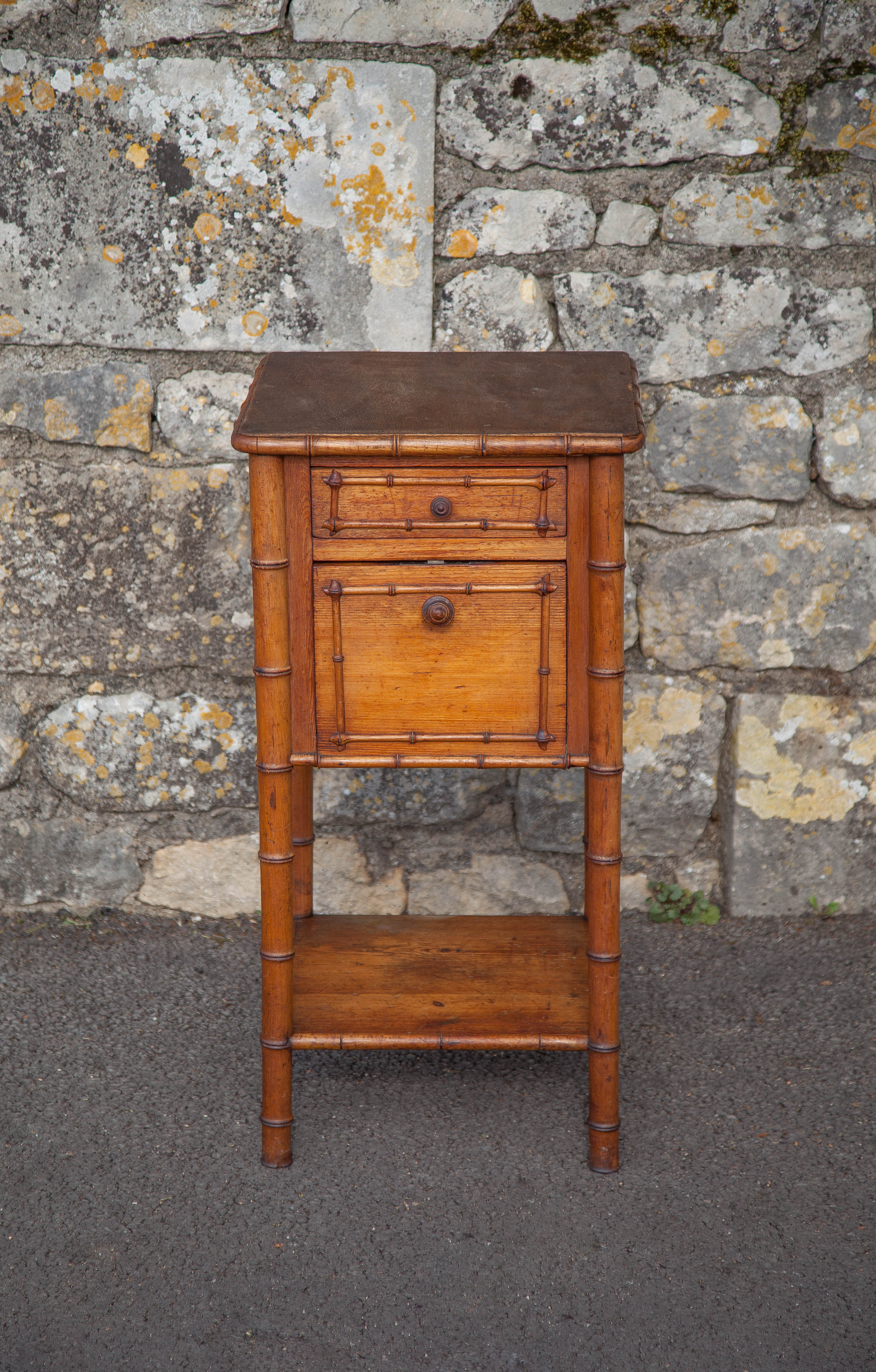 Bedside table wood imitation bamboo, bedside table, side table, interior decoration