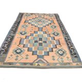6x10 Peach & Navy Blue Turkish Kilim Rug, 168x296Cm