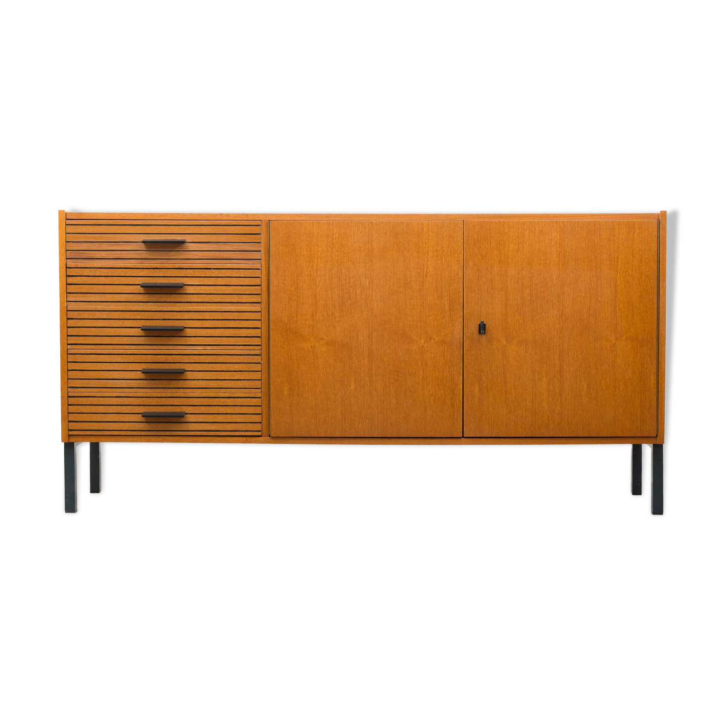 Teak sideboard with grooved drawers, 1960s.
