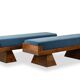 Bench in ash and glacier blue velvet. Contemporary.