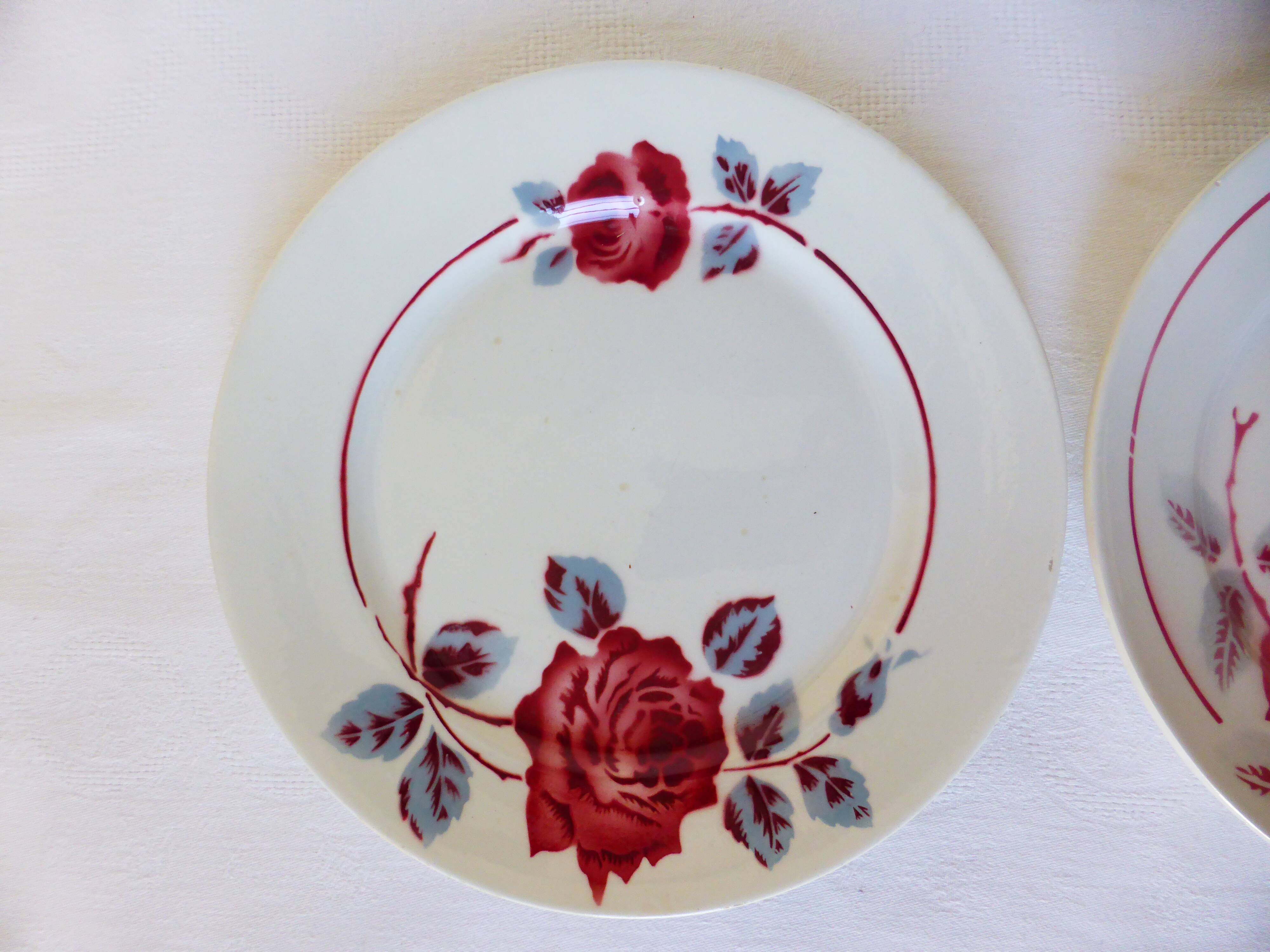 2 vintage mixed dinner plates from Badonviller and Moulin des Loups