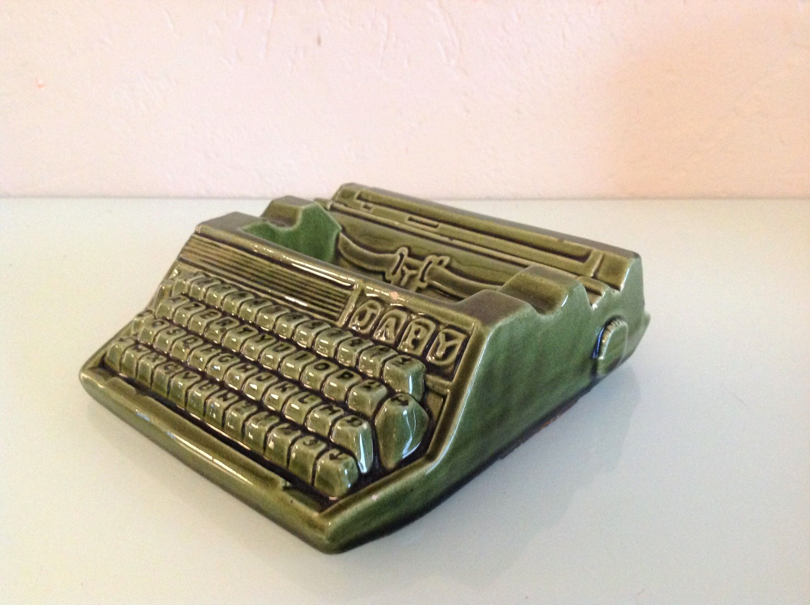 Japy advertising ashtray in olive green / vintage ceramic 50s-60s