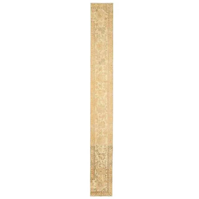1970s Vintage Turkish Hand-Knotted Wool Cotton Beige Runner Rug 45x388
