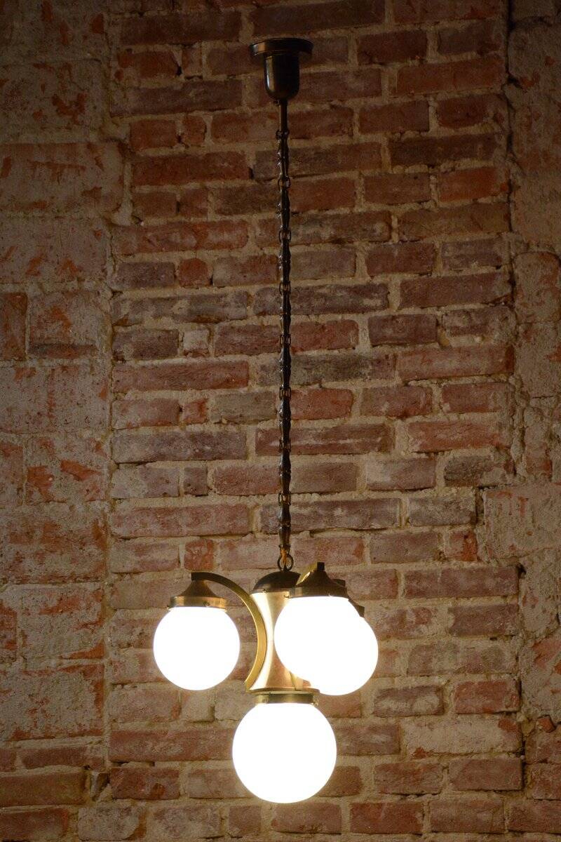 Art Deco Dissociative Chandelier in Brass and Opaline Glass, Czech, 1920s