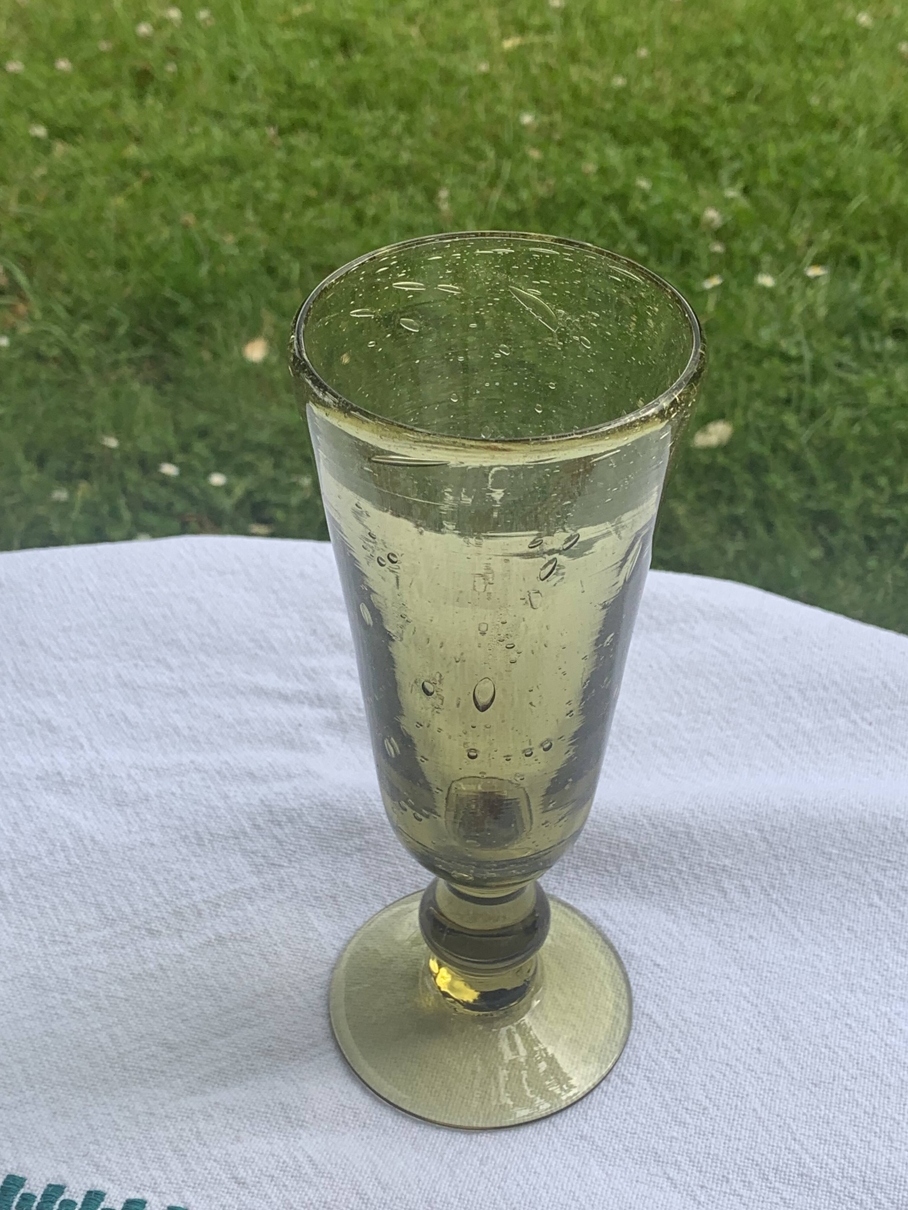 6 champagne flutes, cocktail glass, La Rochere glassware, hand-blown green glass