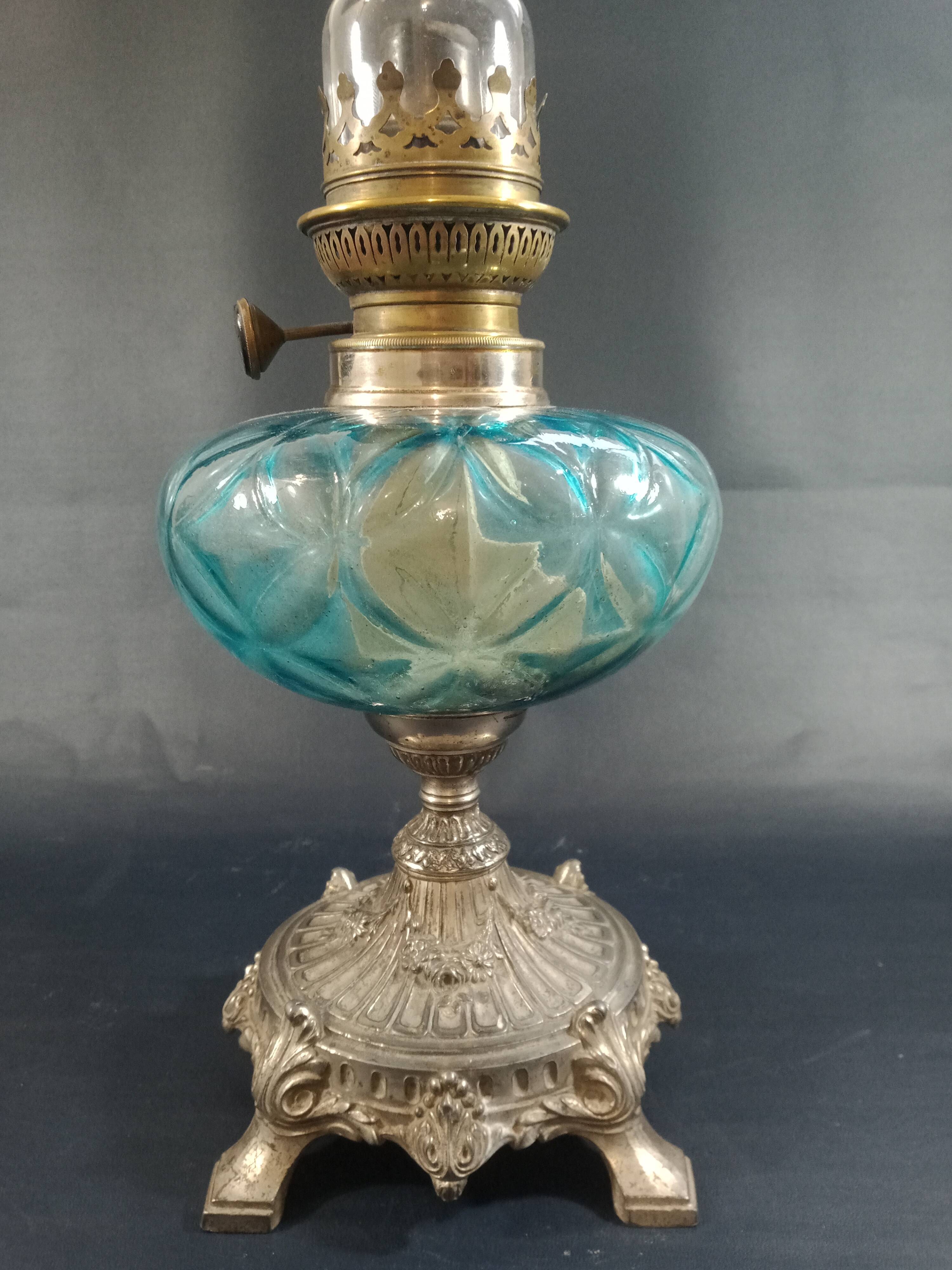 Blue glass oil lamp