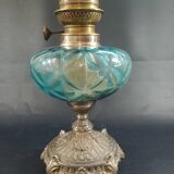 Blue glass oil lamp