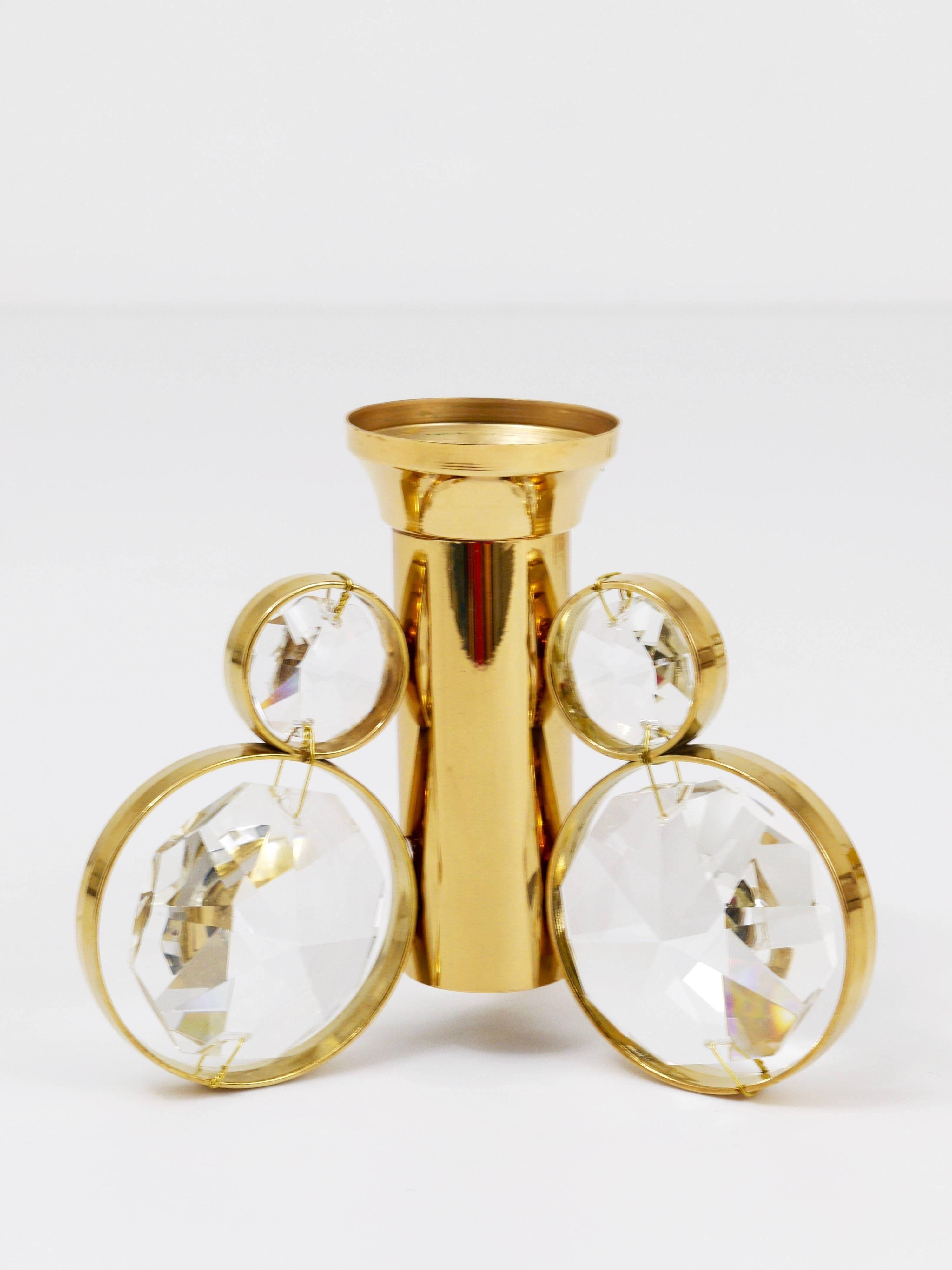 10 brass and crystal candle holders in the Palwa style by Gaetano Sciolari.