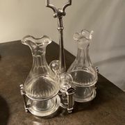 Ancien serviteur huile et vinaigre argent et verre taillé