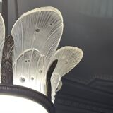 Art Deco Chandelier Sandblasted Pressed Glass, Nickel-plated Bronze 1930