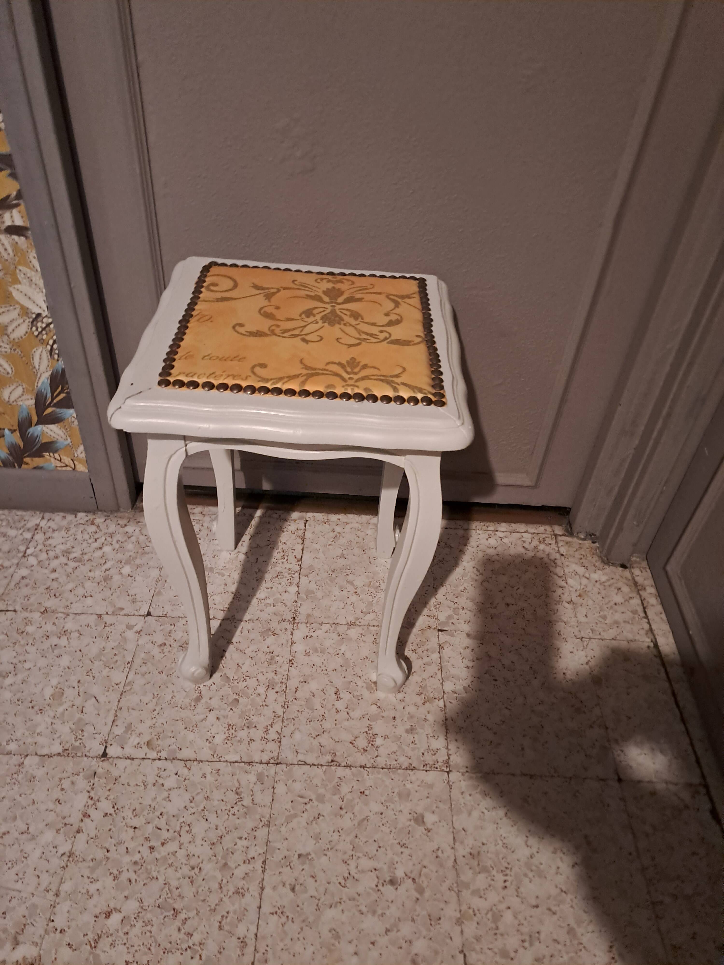 Wooden piano stool painted in linen grey 1950