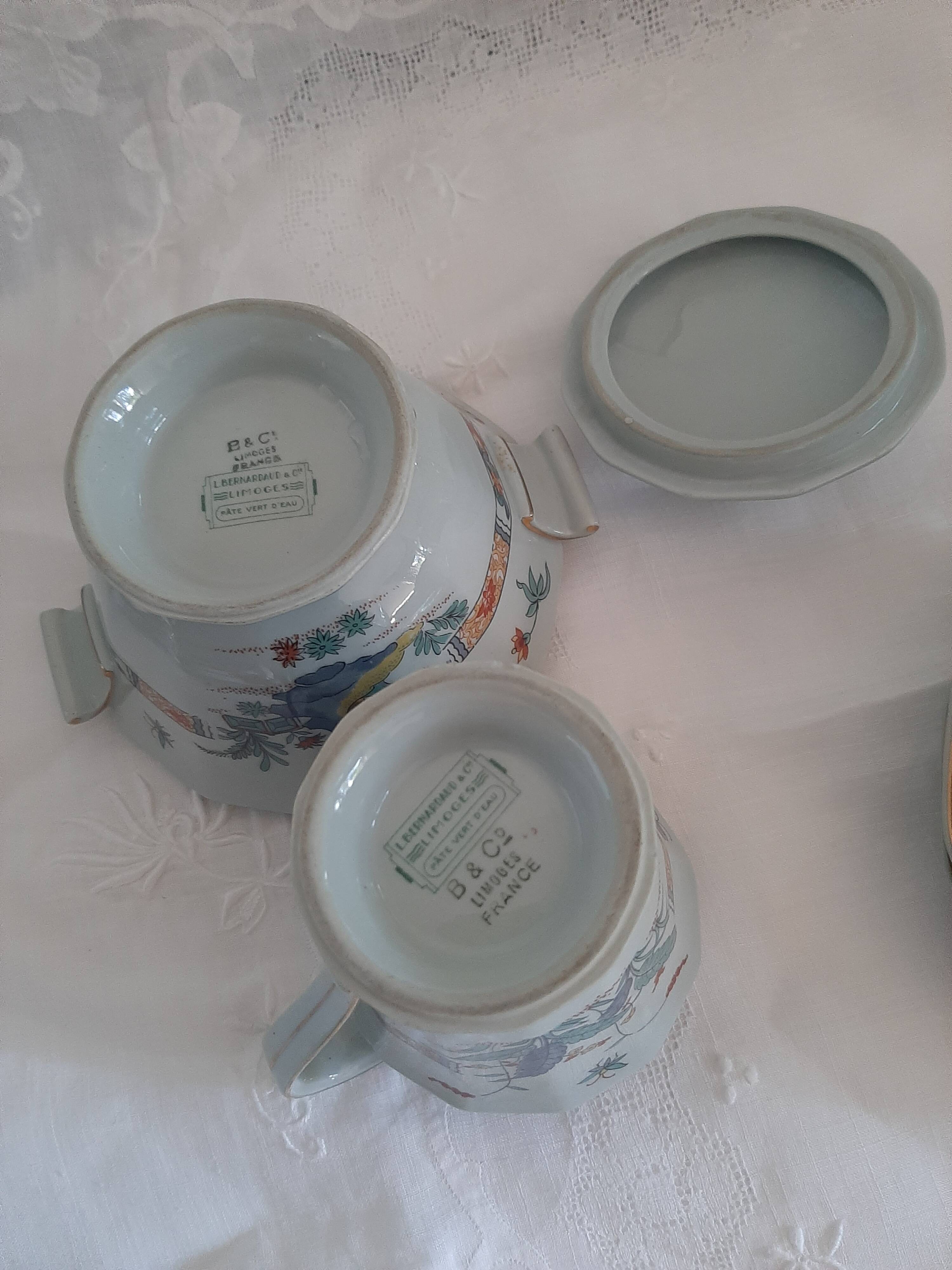 Celadon porcelain tea set Bernardaud Limoges 1920