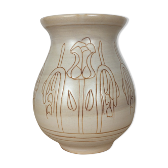 Vase motif fleurs La Thuiliere, céramique