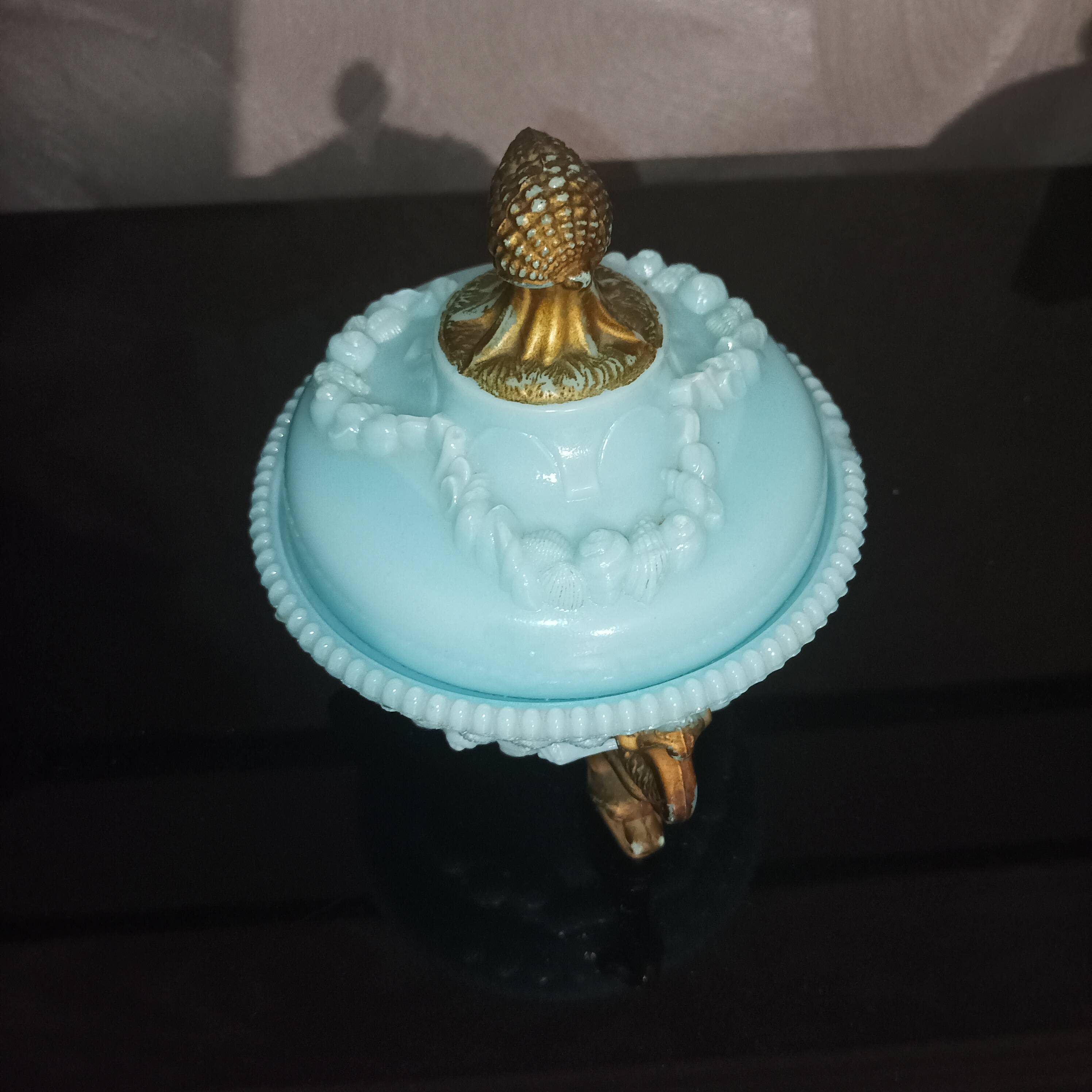 Blue Opaline Candy Box with Vallérysthal Gilding