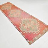 3x11 Reddish Coral Tones Vintage Runner Rug, Handwoven Runner Rug,91x346Cm