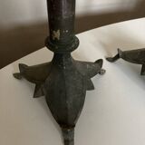 Pair of XXXL bastide candlesticks in patinated metal