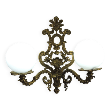 Antique gilt bronze wall light with two globes – Rococo style,