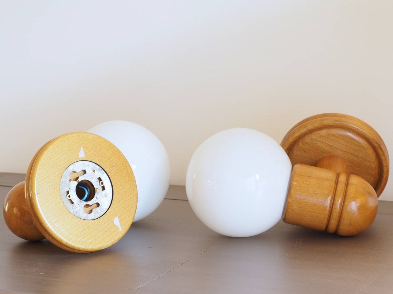 2 vintage wooden wall lights ALLIBERT model CYPRIA